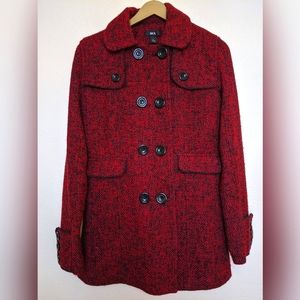 Red and Black Boucle Peacoat